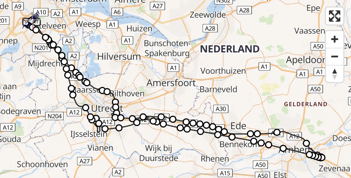 Vluchtroute Politiehelikopter van Amsterdam Vliegveld Schiphol naar Amsterdam Vliegveld Schiphol