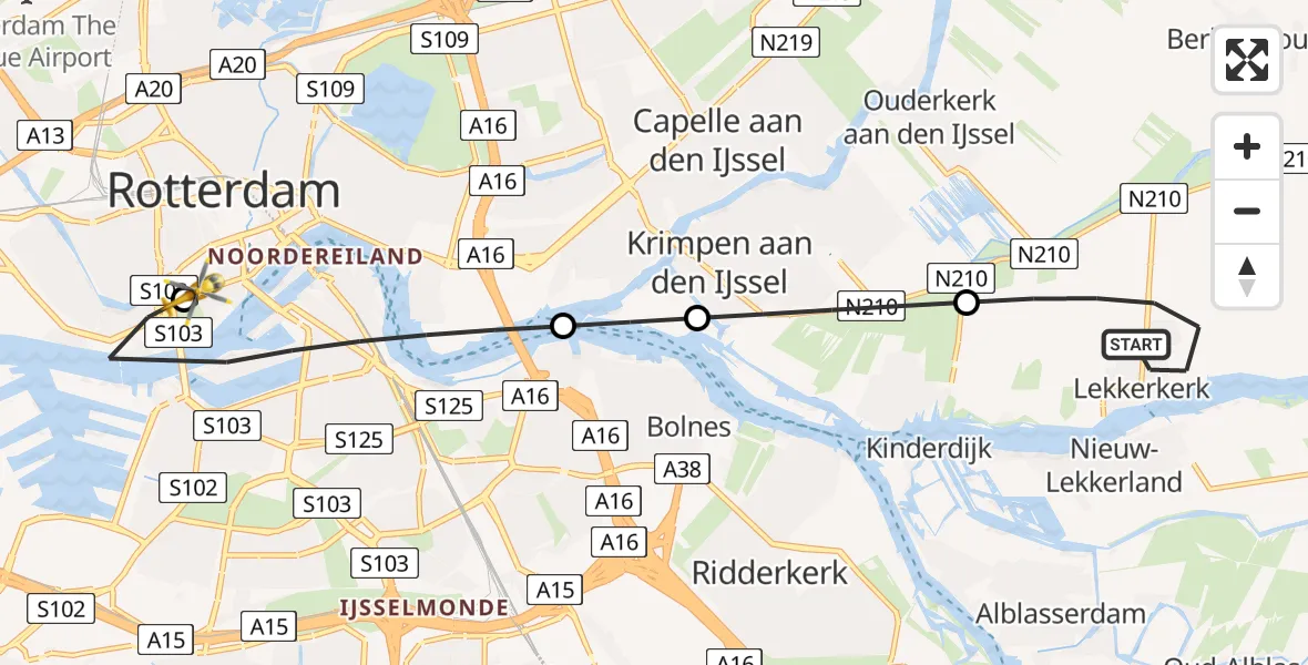 Vluchtroute Traumahelikopter van Lekkerkerk naar Erasmus MC