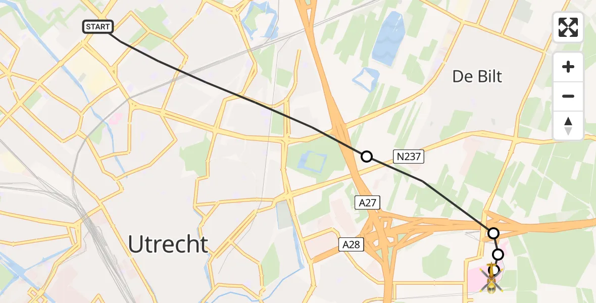 Vluchtroute Traumahelikopter van Utrecht naar Universitair Medisch Centrum Utrecht