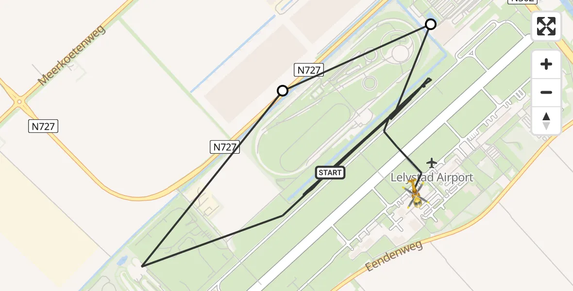 Vluchtroute Traumahelikopter van Lelystad Airport naar Lelystad Airport