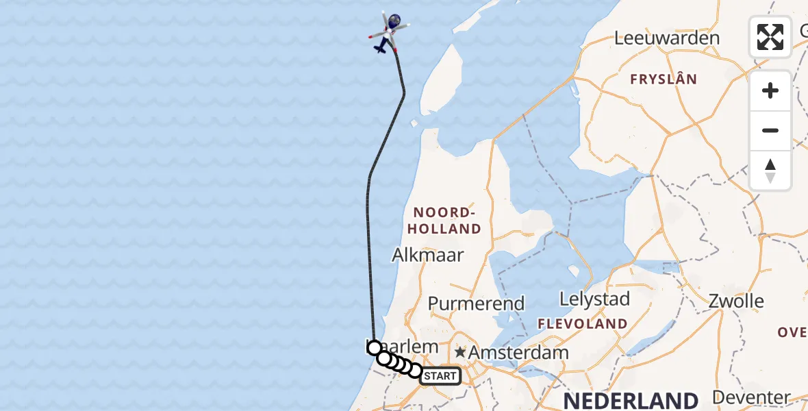 Vluchtroute Politiehelikopter van Amsterdam Vliegveld Schiphol naar Noordzee