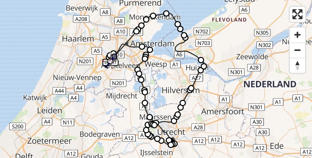 Vluchtroute Politiehelikopter van Amsterdam Vliegveld Schiphol naar Amsterdam Vliegveld Schiphol