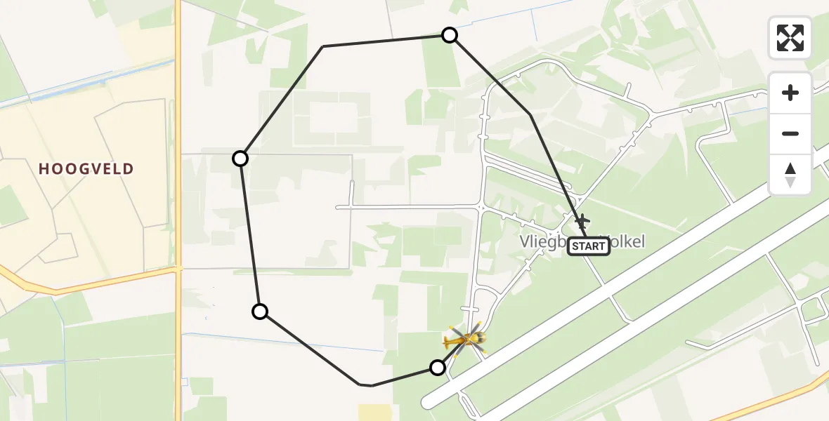 Vluchtroute Traumahelikopter van Vliegbasis Volkel naar Vliegbasis Volkel