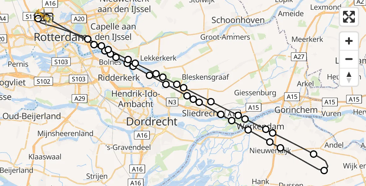 Vluchtroute Traumahelikopter van Rotterdam The Hague Airport naar Rotterdam The Hague Airport