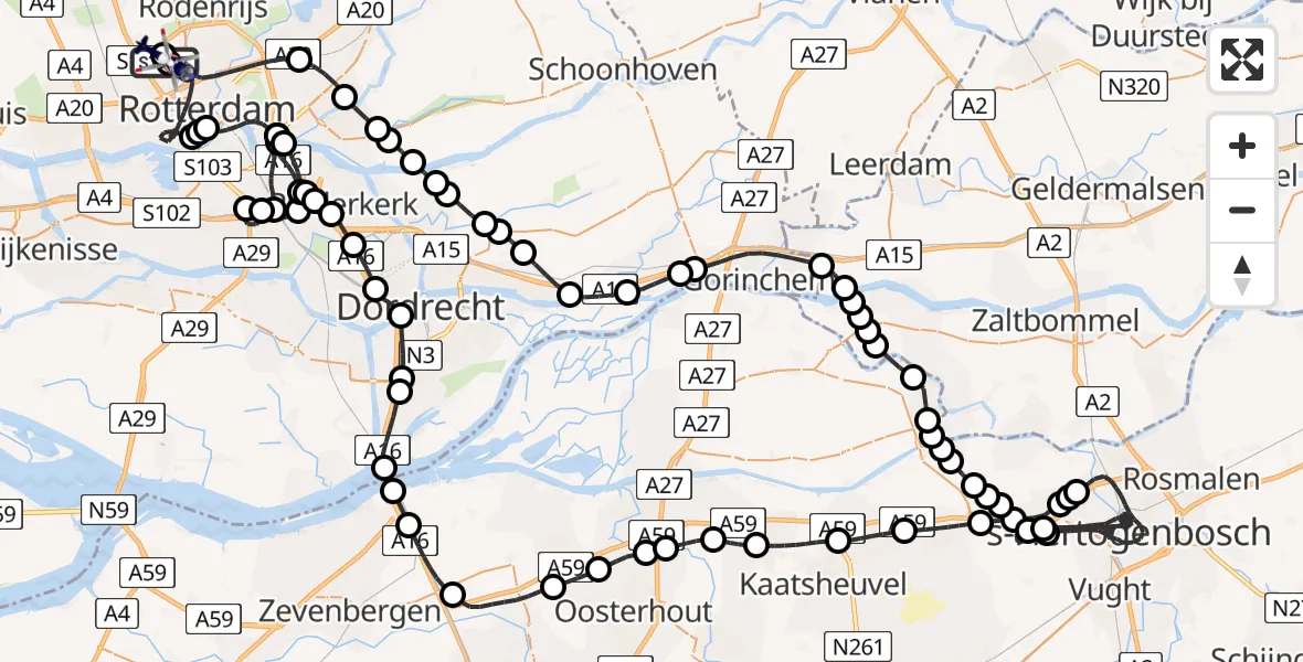 Vluchtroute Politiehelikopter van Rotterdam The Hague Airport naar Rotterdam The Hague Airport
