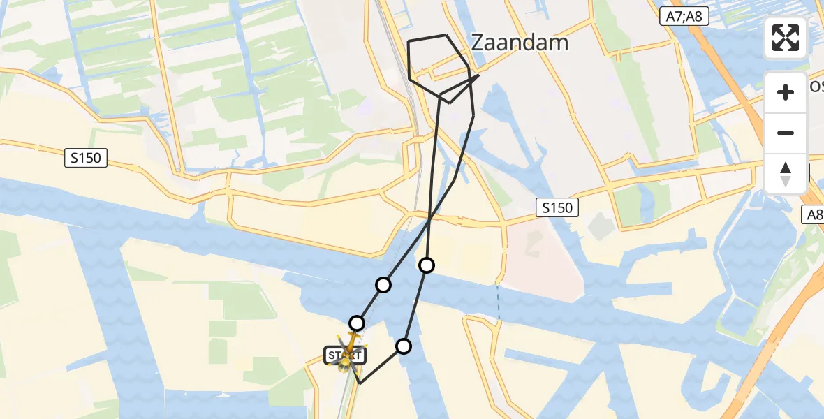 Vluchtroute Traumahelikopter van Amsterdam Heliport naar Amsterdam Heliport