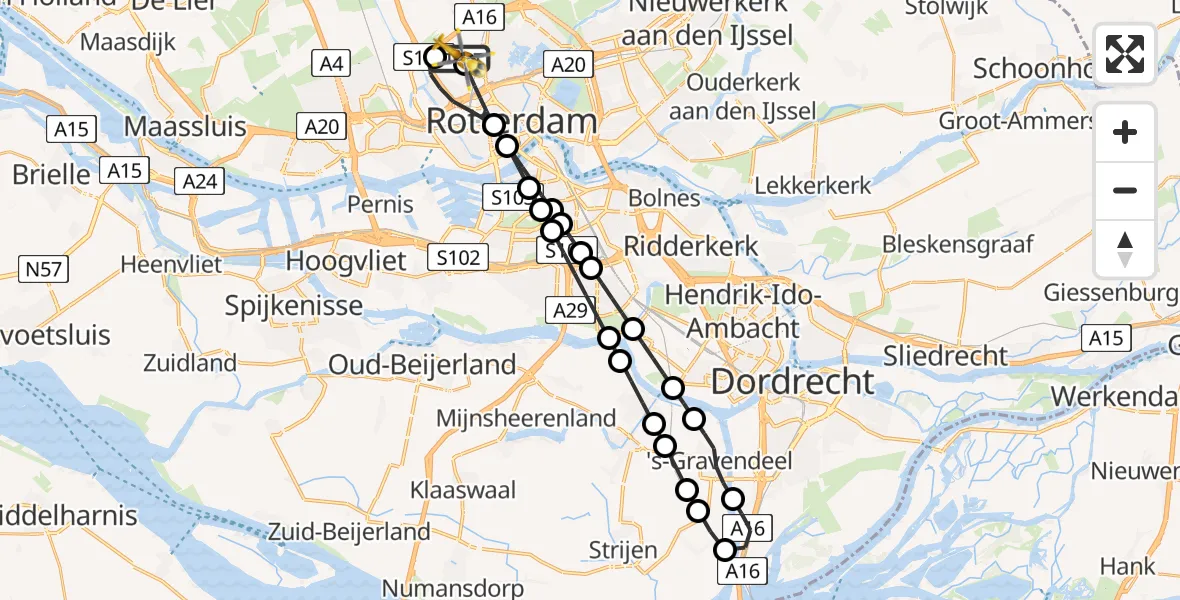 Vluchtroute Traumahelikopter van Rotterdam The Hague Airport naar Rotterdam The Hague Airport
