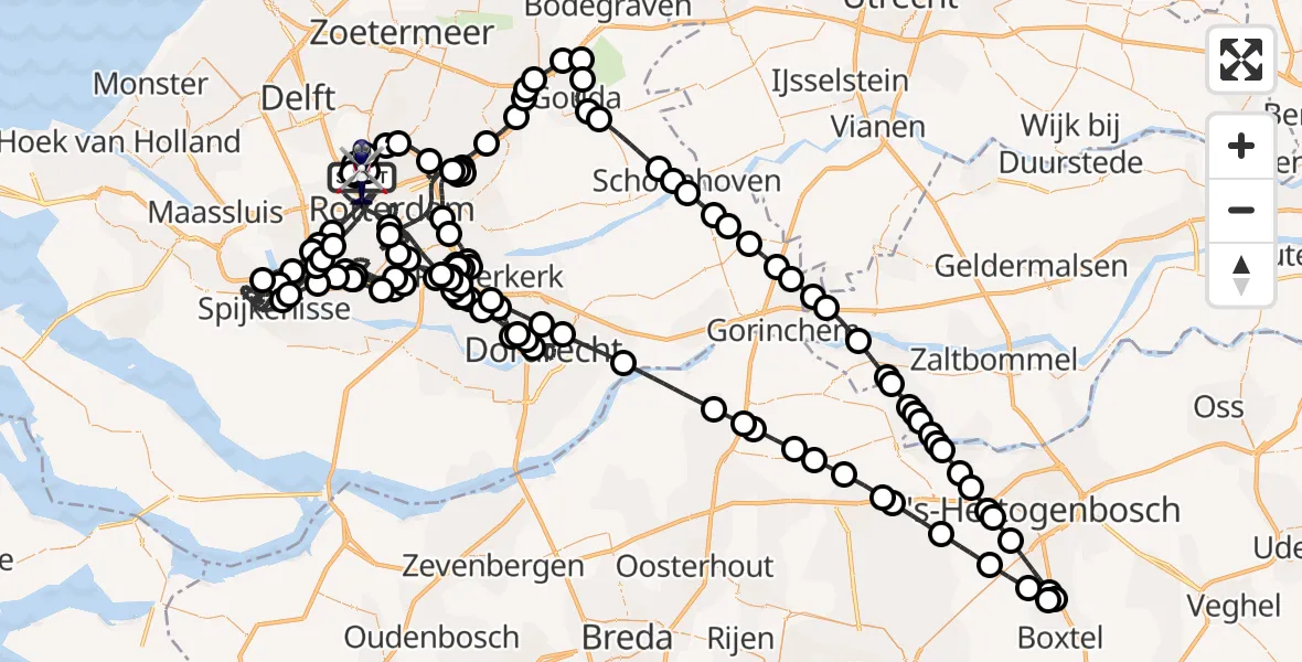 Vluchtroute Politiehelikopter van Rotterdam The Hague Airport naar Rotterdam The Hague Airport