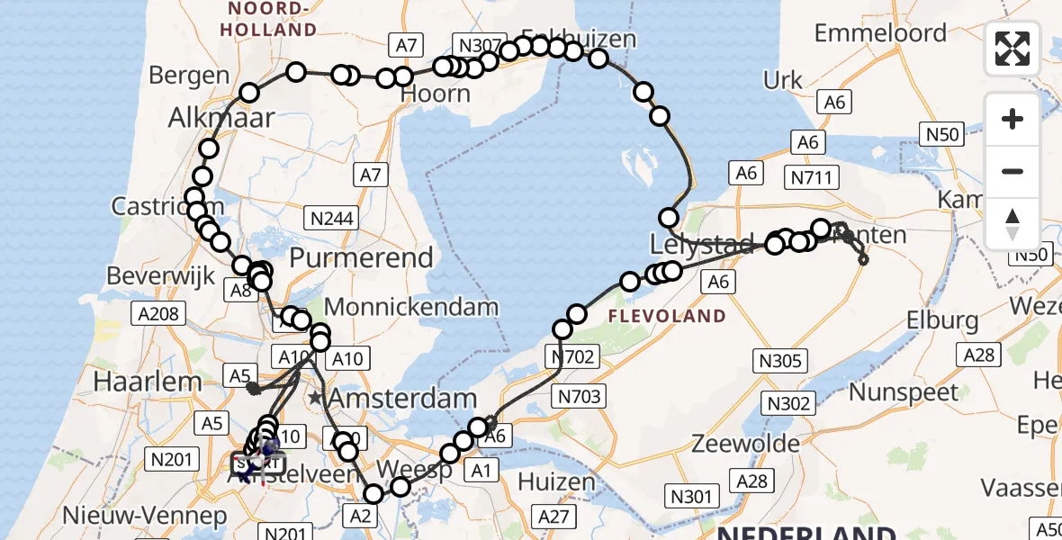 Vluchtroute Politiehelikopter van Amsterdam Vliegveld Schiphol naar Amsterdam Vliegveld Schiphol