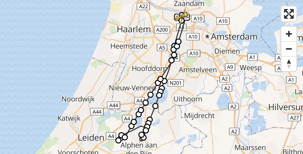 Vluchtroute Traumahelikopter van Amsterdam Heliport naar Amsterdam Heliport