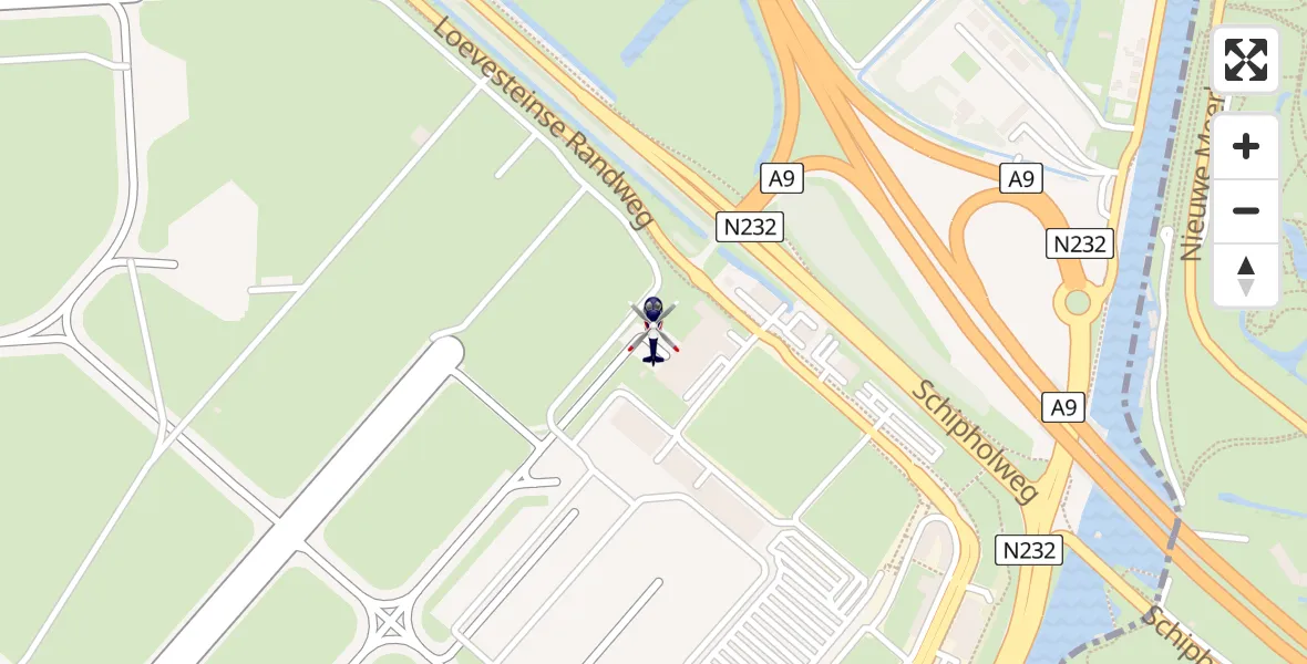 Vluchtroute Politiehelikopter van Amsterdam Vliegveld Schiphol naar Amsterdam Vliegveld Schiphol