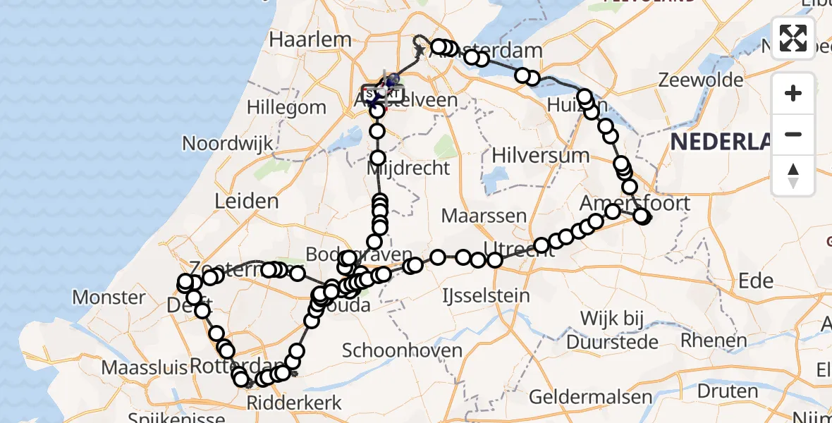 Vluchtroute Politiehelikopter van Amsterdam Vliegveld Schiphol naar Amsterdam Vliegveld Schiphol
