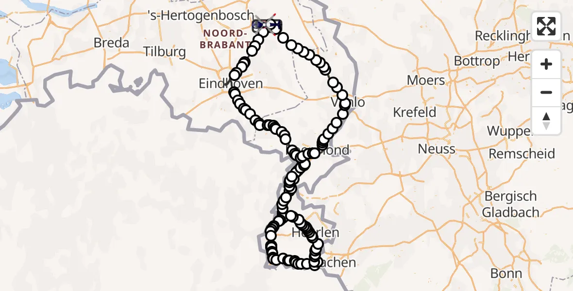 Vluchtroute Politiehelikopter van Vliegbasis Volkel naar Vliegbasis Volkel