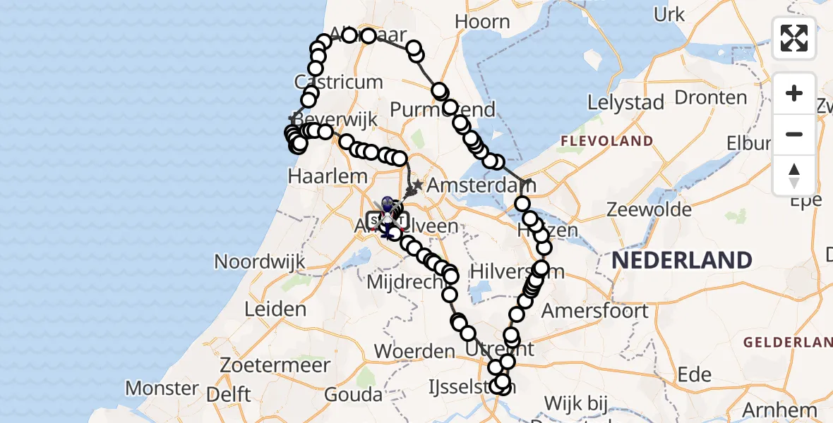 Vluchtroute Politiehelikopter van Amsterdam Vliegveld Schiphol naar Amsterdam Vliegveld Schiphol