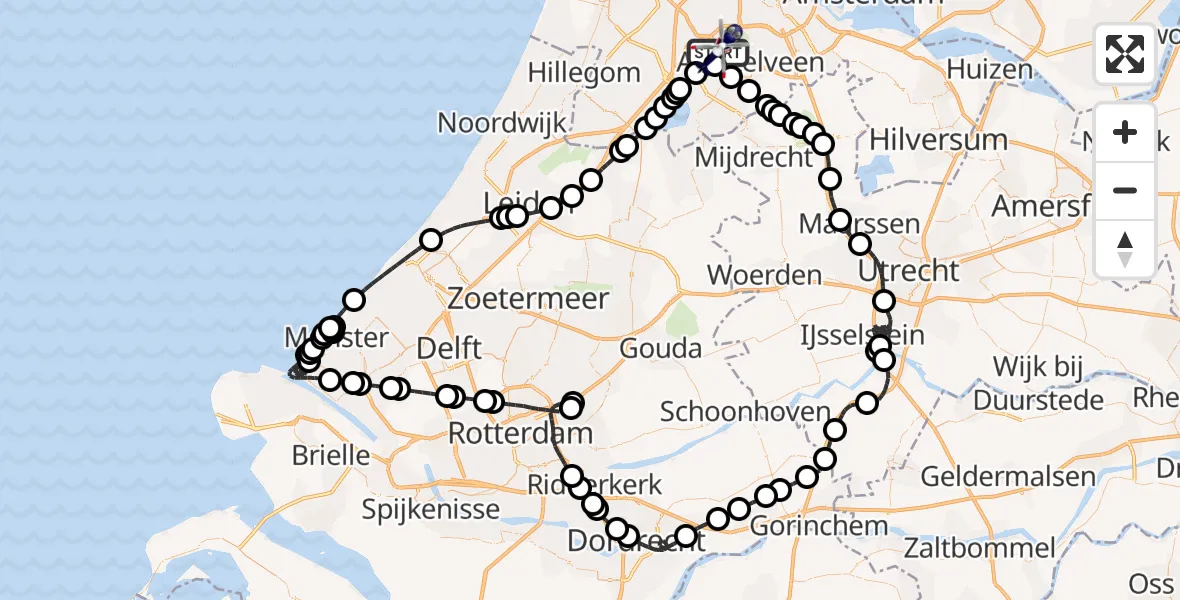 Vluchtroute Politiehelikopter van Amsterdam Vliegveld Schiphol naar Amsterdam Vliegveld Schiphol