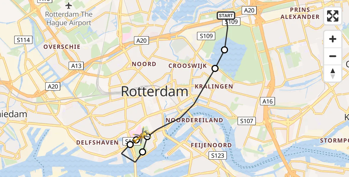 Vluchtroute Traumahelikopter van Rotterdam naar Erasmus MC