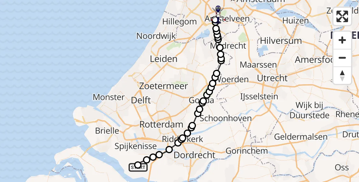 Vluchtroute Politiehelikopter van Zuid-Beijerland naar Amsterdam Vliegveld Schiphol