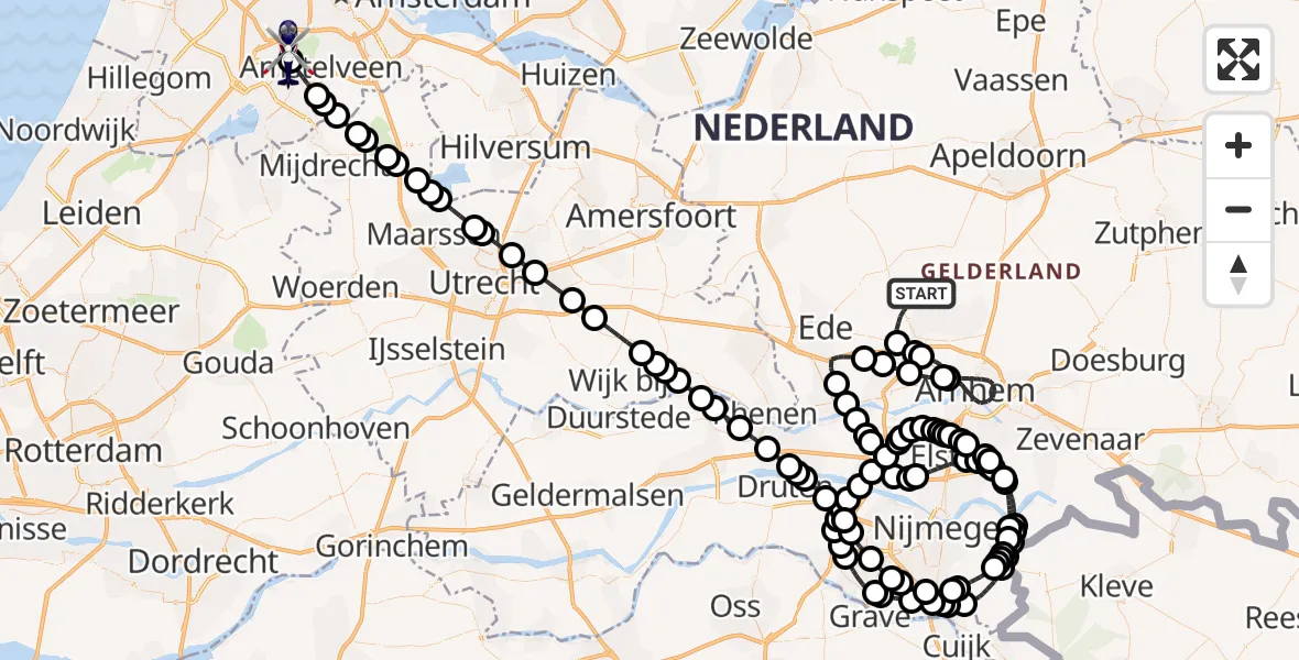 Vluchtroute Politiehelikopter van Otterlo naar Amsterdam Vliegveld Schiphol