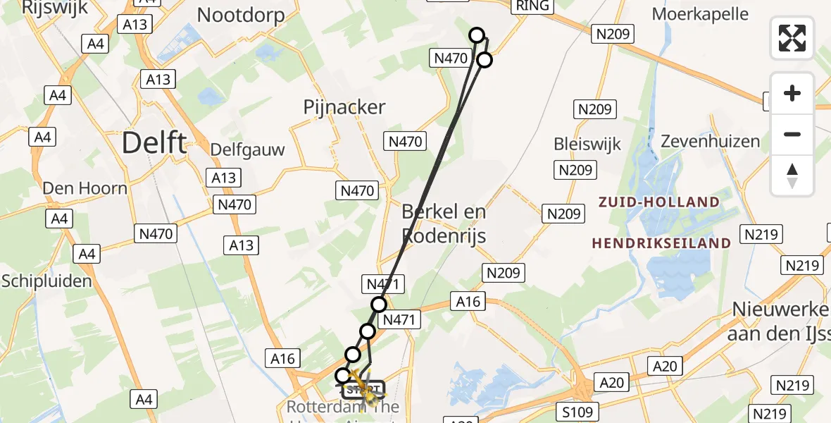 Vluchtroute Traumahelikopter van Rotterdam The Hague Airport naar Rotterdam The Hague Airport