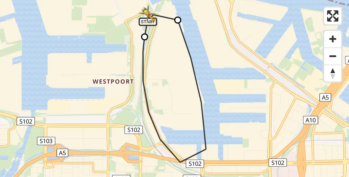 Vluchtroute Traumahelikopter van Amsterdam Heliport naar Amsterdam Heliport