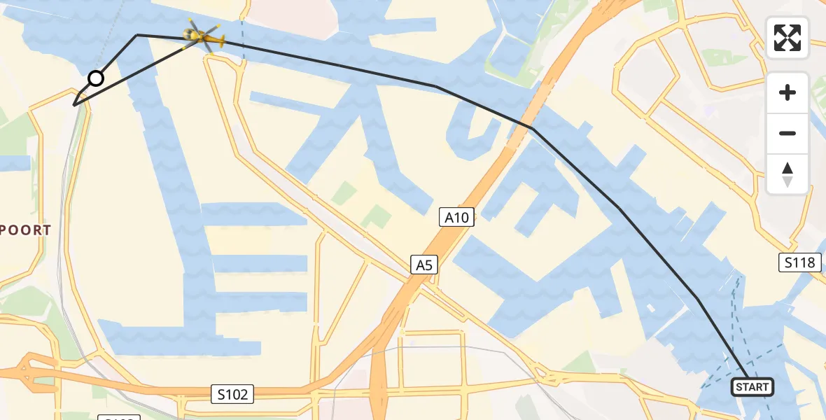 Vluchtroute Traumahelikopter van Amsterdam naar Amsterdam
