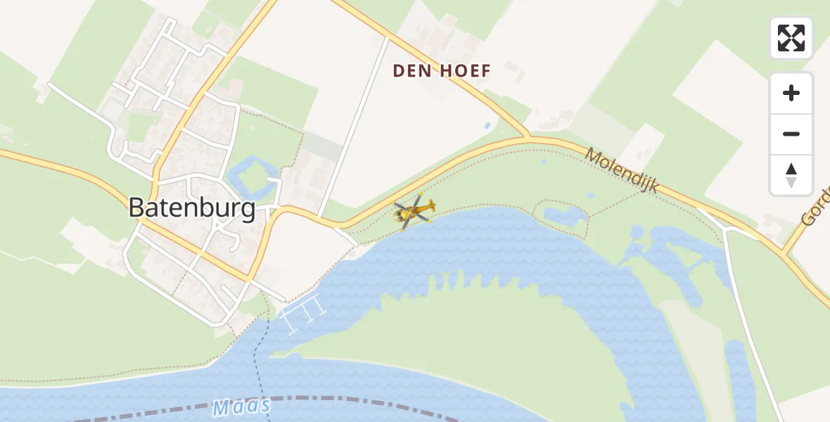 Vluchtroute Traumahelikopter van Batenburg naar Batenburg