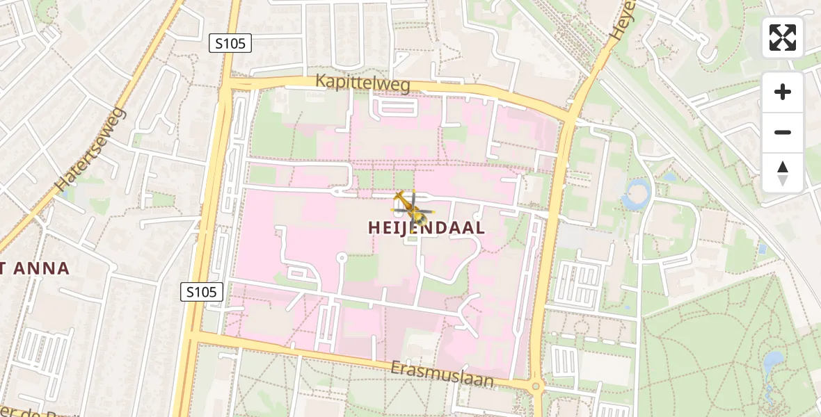 Vluchtroute Traumahelikopter van Radboud Universitair Medisch Centrum naar Radboud Universitair Medisch Centrum