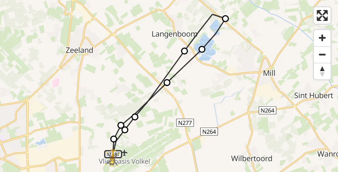 Vluchtroute Traumahelikopter van Vliegbasis Volkel naar Vliegbasis Volkel