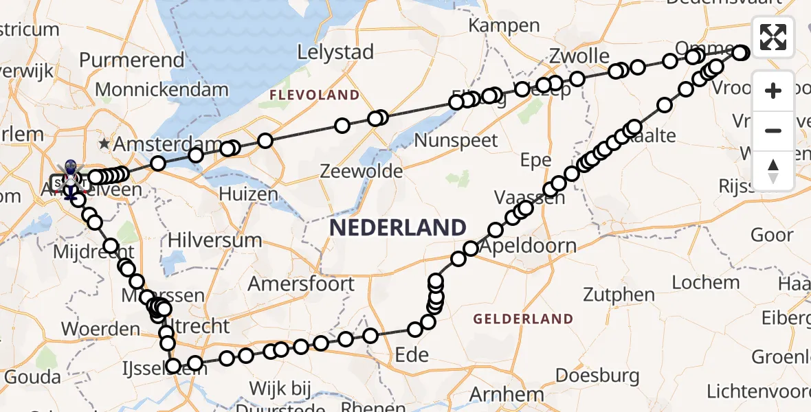 Vluchtroute Politiehelikopter van Amsterdam Vliegveld Schiphol naar Amsterdam Vliegveld Schiphol