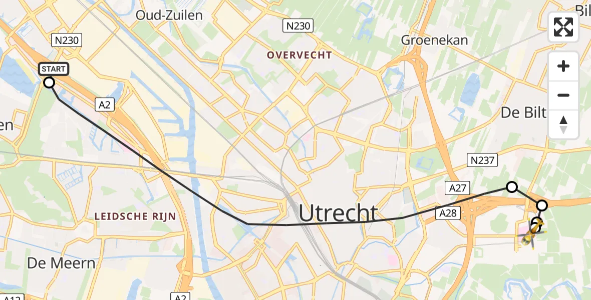 Vluchtroute Traumahelikopter van Maarssen naar Universitair Medisch Centrum Utrecht