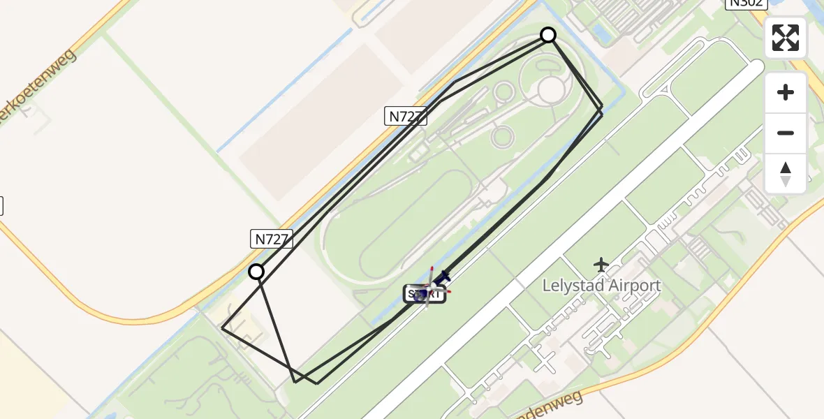 Vluchtroute Politiehelikopter van Lelystad Airport naar Lelystad Airport