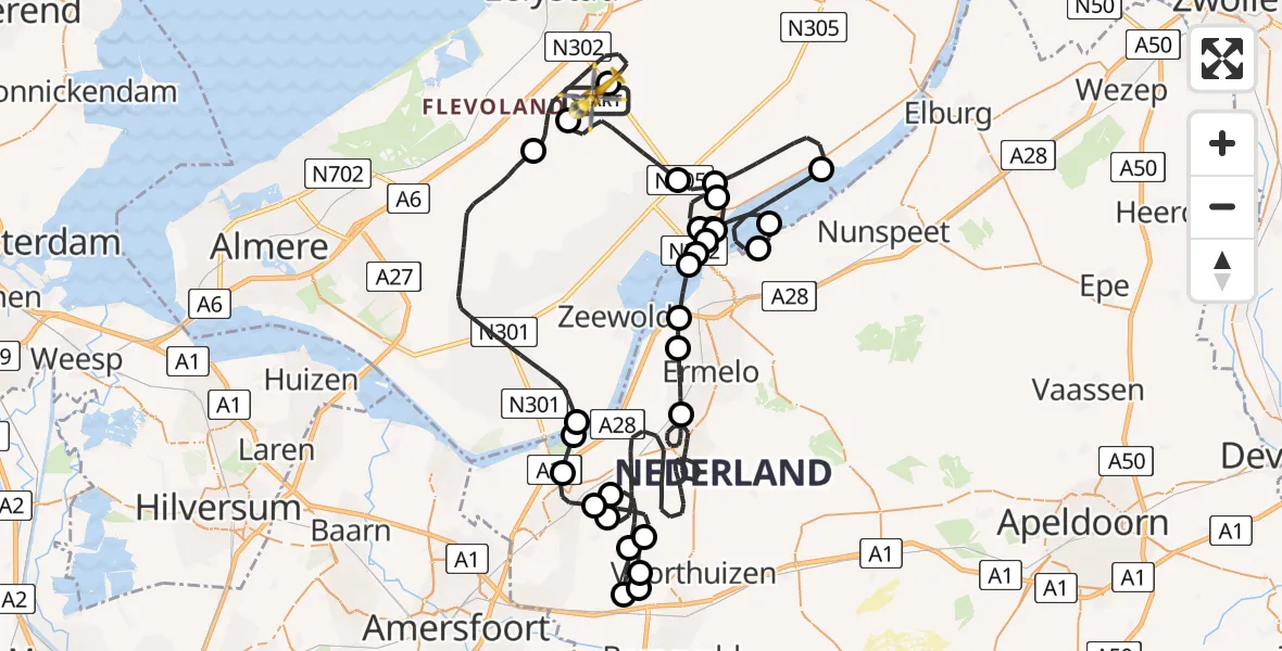 Vluchtroute Traumahelikopter van Lelystad Airport naar Lelystad Airport