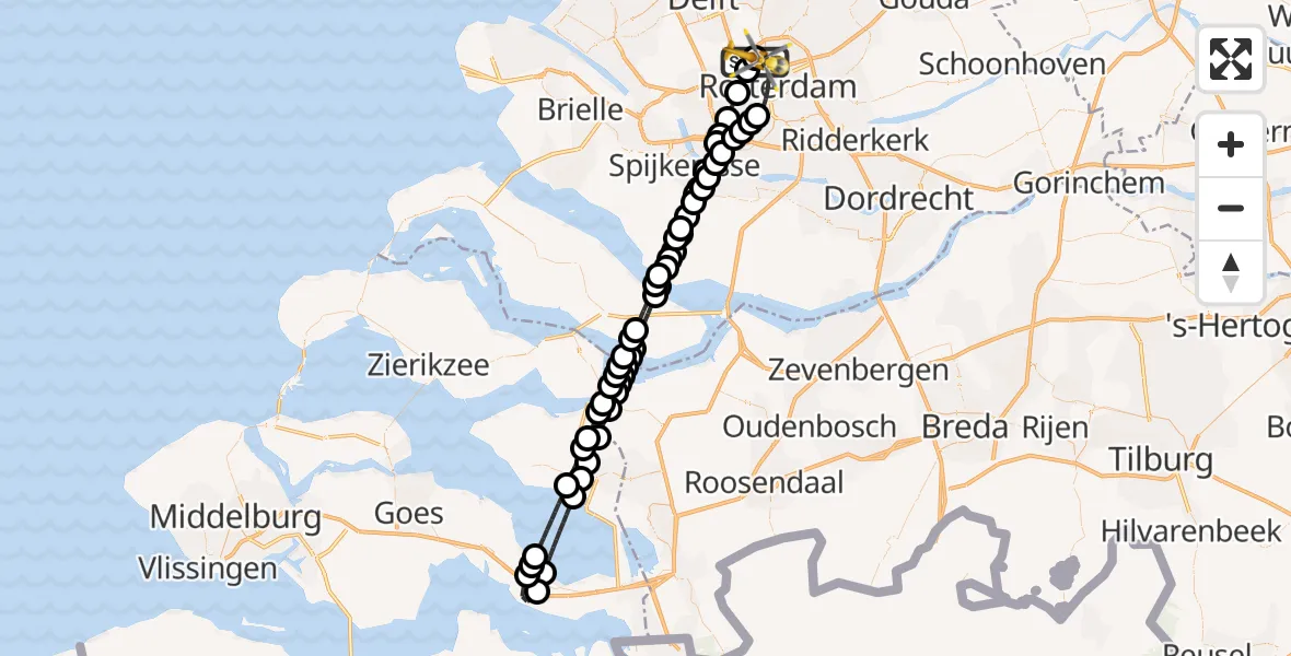 Vluchtroute Traumahelikopter van Rotterdam The Hague Airport naar Rotterdam The Hague Airport