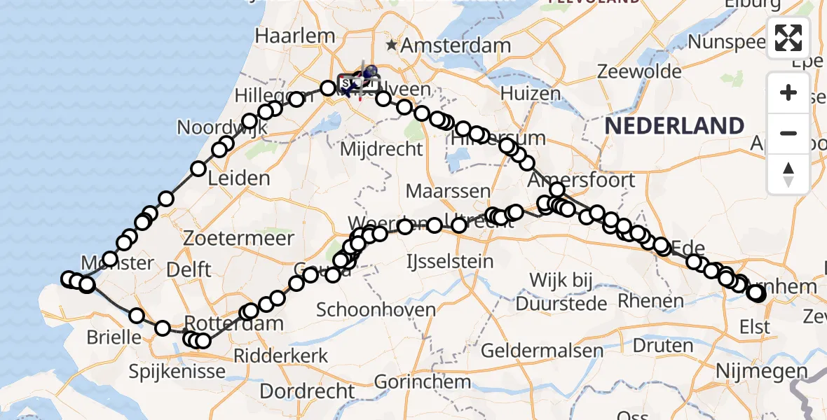 Vluchtroute Politiehelikopter van Amsterdam Vliegveld Schiphol naar Amsterdam Vliegveld Schiphol