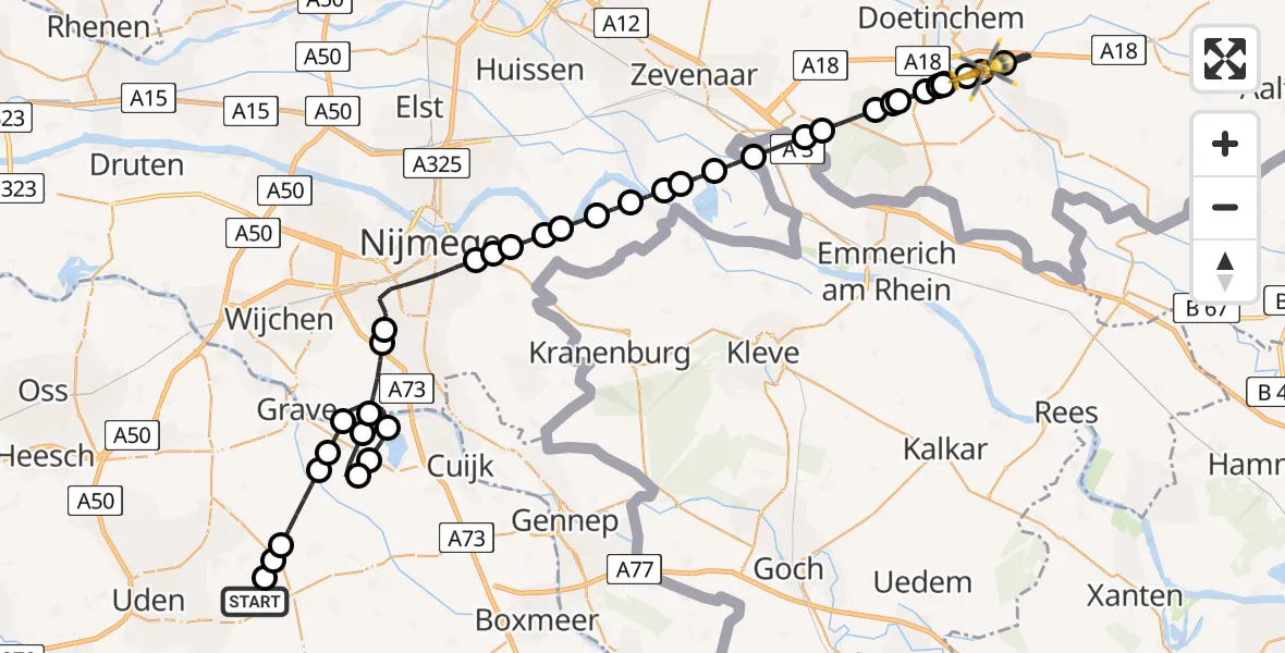 Vluchtroute Traumahelikopter van Vliegbasis Volkel naar Doetinchem