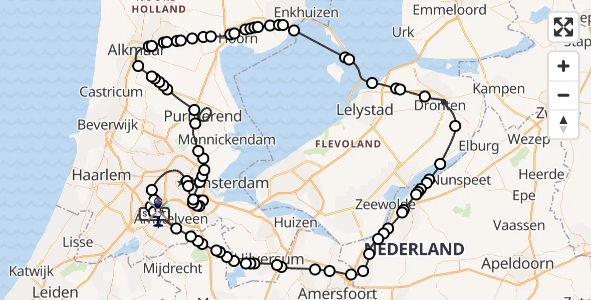 Vluchtroute Politiehelikopter van Amsterdam Vliegveld Schiphol naar Amstelveen