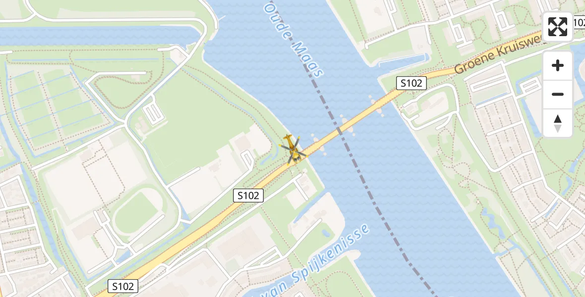 Vluchtroute Traumahelikopter van Hoogvliet naar Hoogvliet