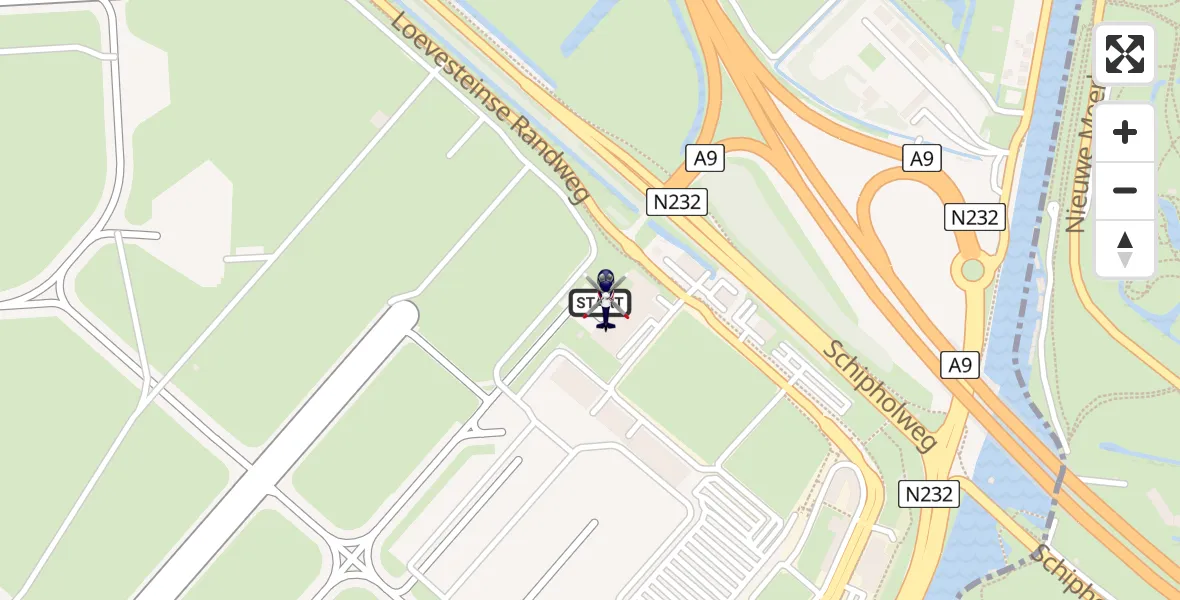 Vluchtroute Politiehelikopter van Amsterdam Vliegveld Schiphol naar Amsterdam Vliegveld Schiphol