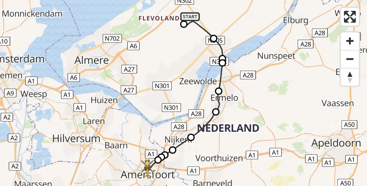 Vluchtroute Traumahelikopter van Lelystad Airport naar Amersfoort
