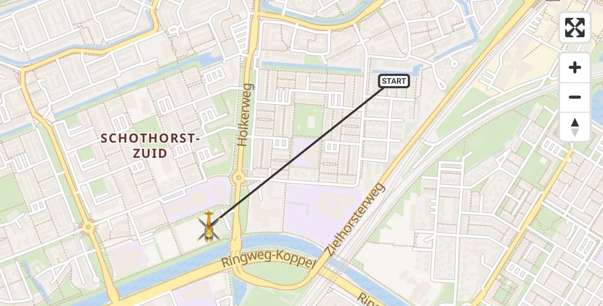 Vluchtroute Traumahelikopter van Amersfoort naar Amersfoort