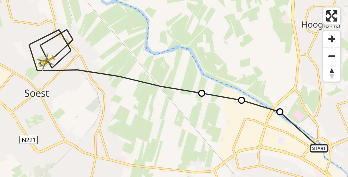 Vluchtroute Traumahelikopter van Amersfoort naar Soest