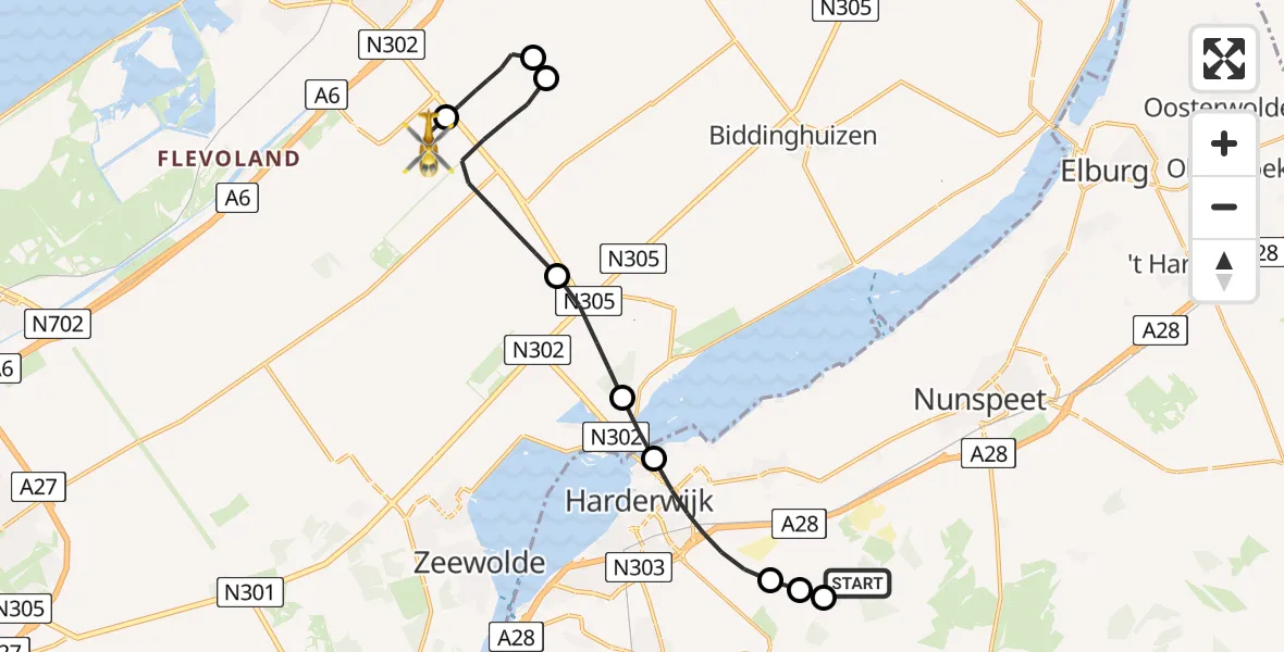 Vluchtroute Traumahelikopter van Hulshorst naar Lelystad Airport