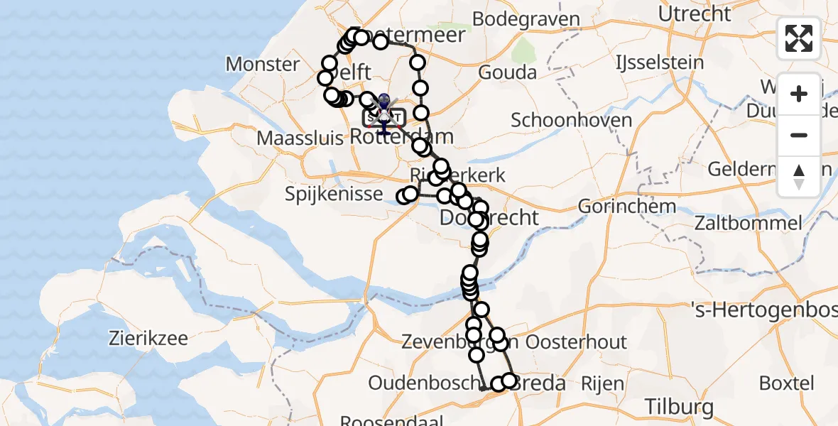 Vluchtroute Politiehelikopter van Rotterdam The Hague Airport naar Rotterdam The Hague Airport