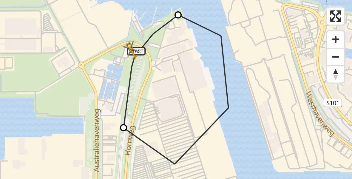 Vluchtroute Traumahelikopter van Amsterdam Heliport naar Amsterdam Heliport
