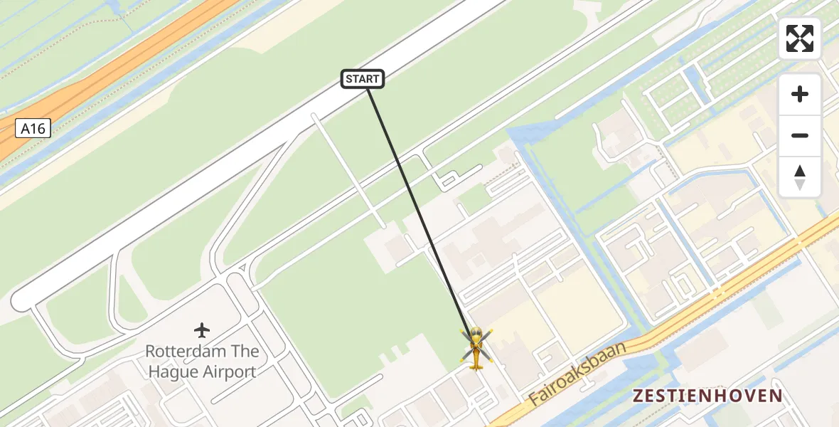 Vluchtroute Traumahelikopter van Rotterdam The Hague Airport naar Rotterdam The Hague Airport