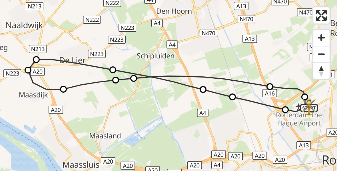 Vluchtroute Traumahelikopter van Rotterdam The Hague Airport naar Rotterdam The Hague Airport