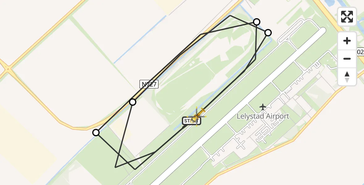 Vluchtroute Traumahelikopter van Lelystad Airport naar Lelystad Airport