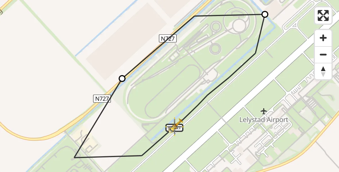 Vluchtroute Traumahelikopter van Lelystad Airport naar Lelystad Airport