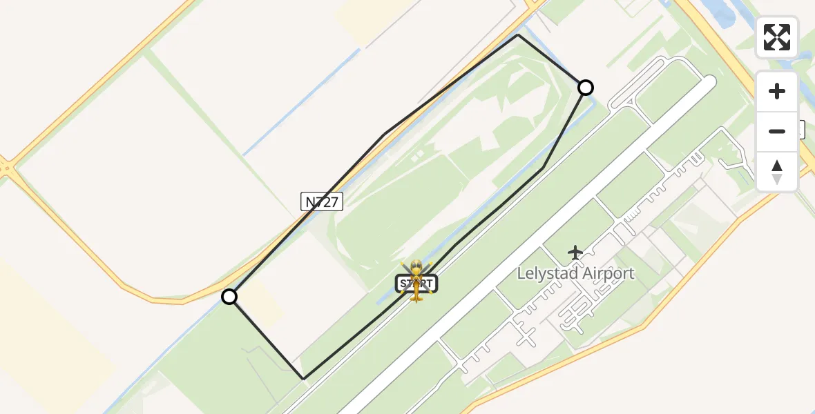 Vluchtroute Traumahelikopter van Lelystad Airport naar Lelystad Airport