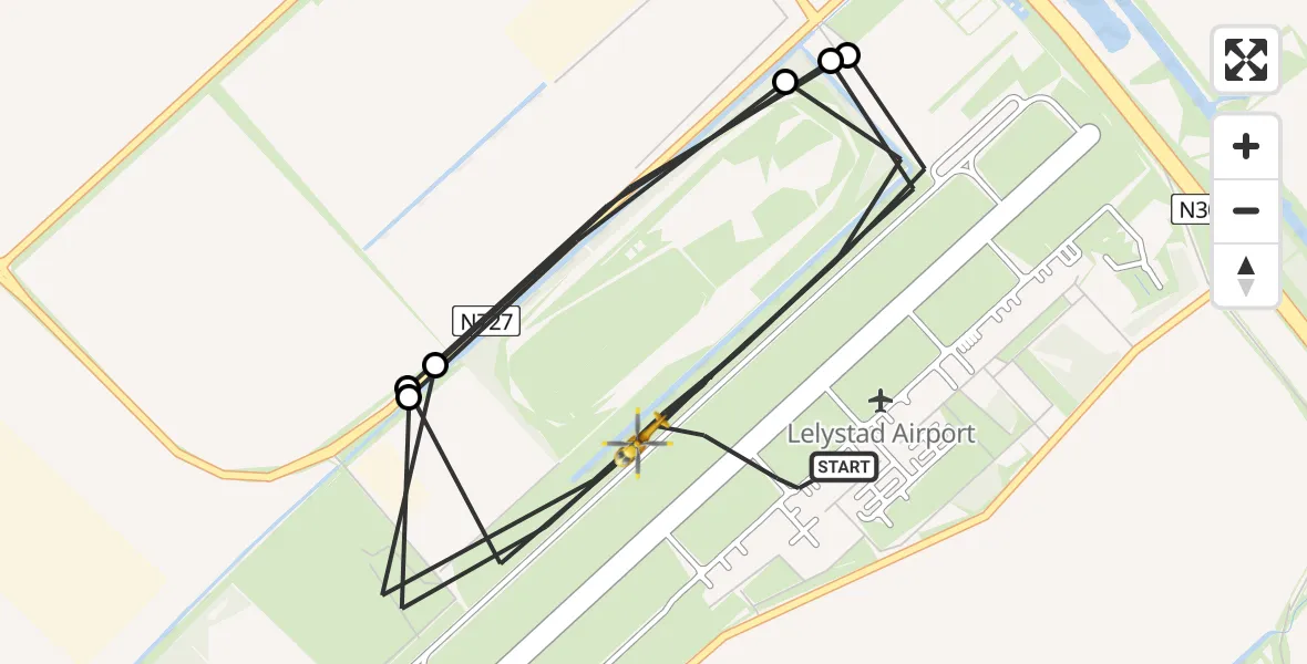 Vluchtroute Traumahelikopter van Lelystad Airport naar Lelystad Airport